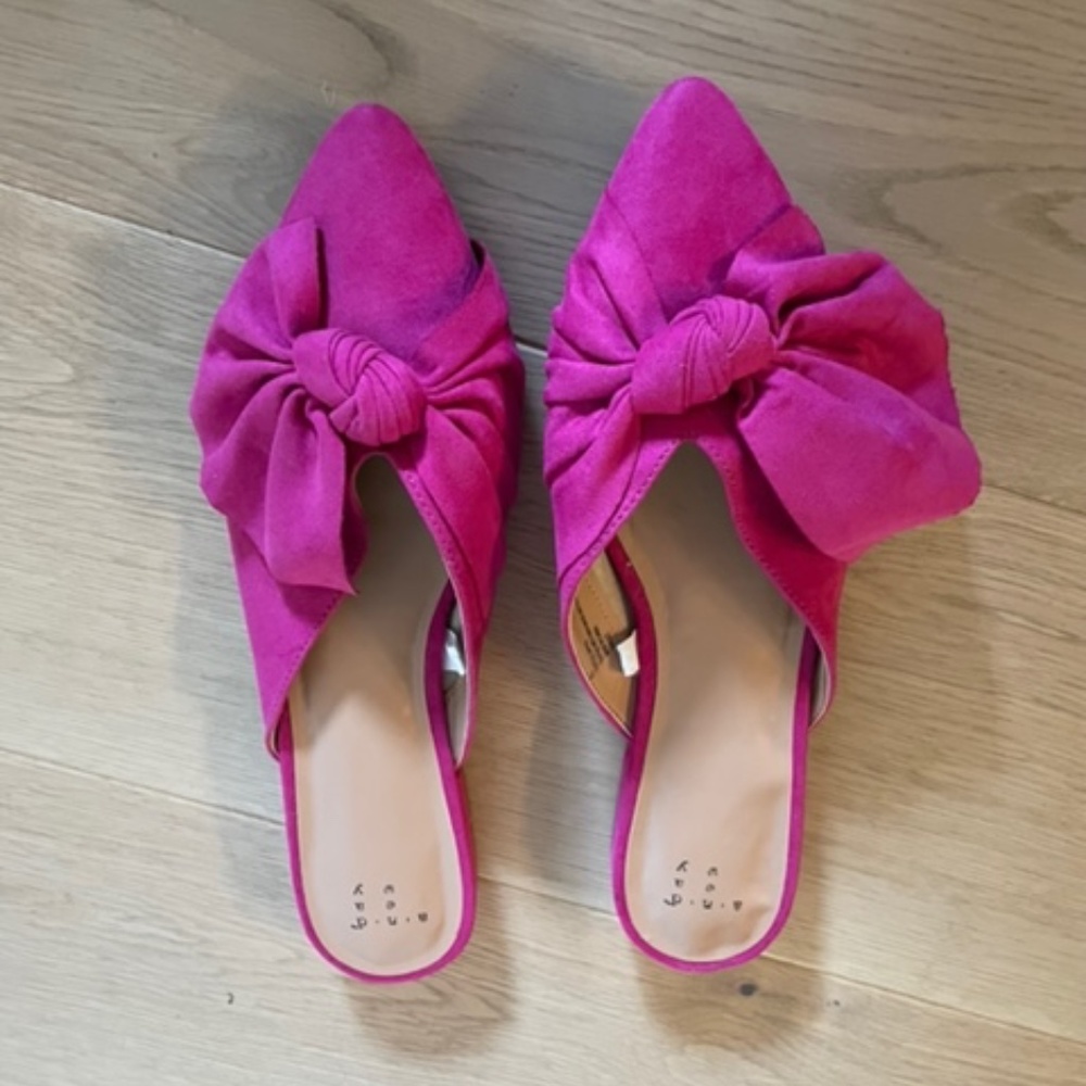 Bright Pink Mules with Bow